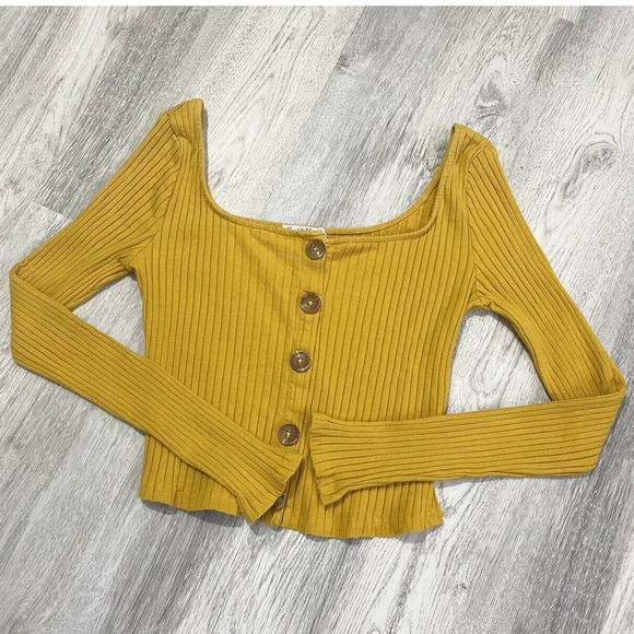 Yellow Crop Top Long Sleeve (Heart & Hips) SMALL Cotton Blend - Picture 5 of 10